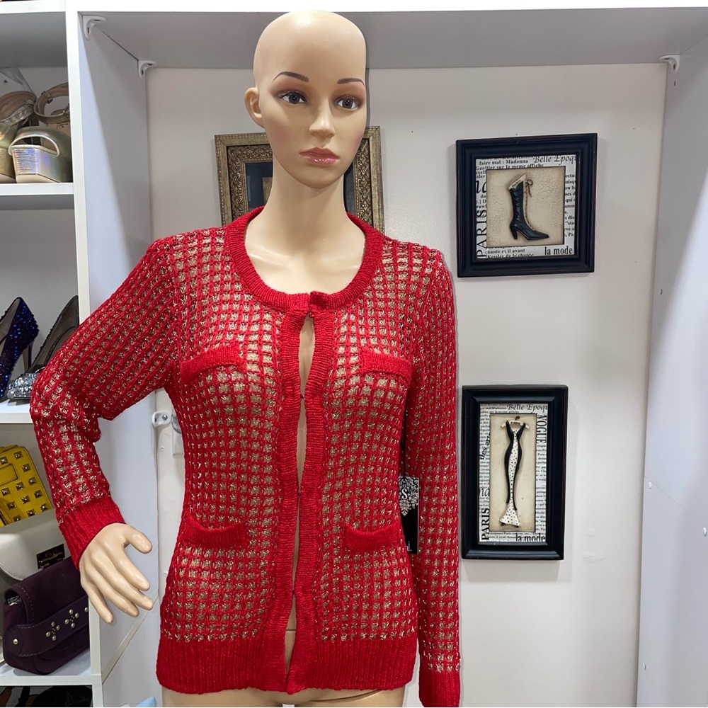 Sloni NWT! Cavell Red/Gold Crochet Cardigan Size M